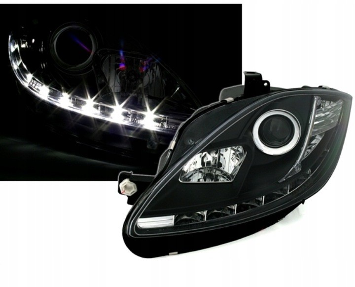 Чорні фари передні з діодним рядком Seat Leon 2, Altea, Toledo 3 2005-2009