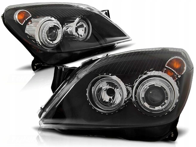 Чорні фари передні Opel Astra H з кільцями Angel Eyes