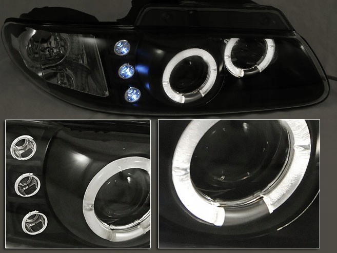 Линзованные черные фары передние Chrysler Voyager, Dodge Caravan