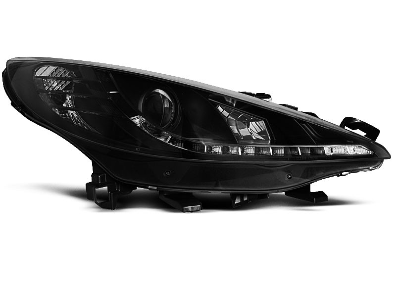 Черные передние фары PEUGEOT 207 с диодными габаритами