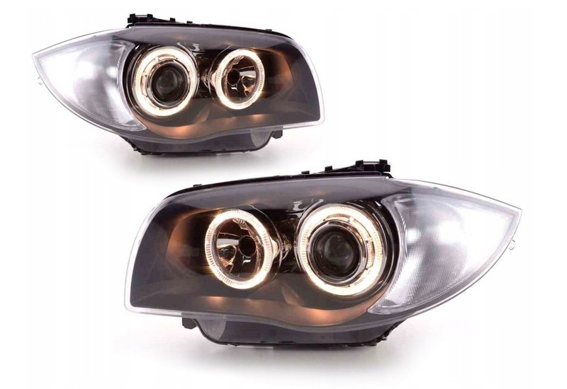 Передні фари BMW E87/ E81/ E82/ E88 чорні з кільцями