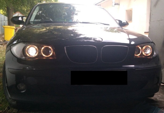 Передні фари BMW E87/ E81/ E82/ E88 чорні з кільцями