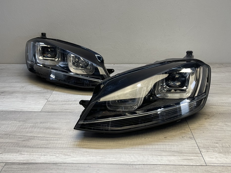 Тюнінгові фари передні VW Golf 7 чорні з хром смугою LED U-Type