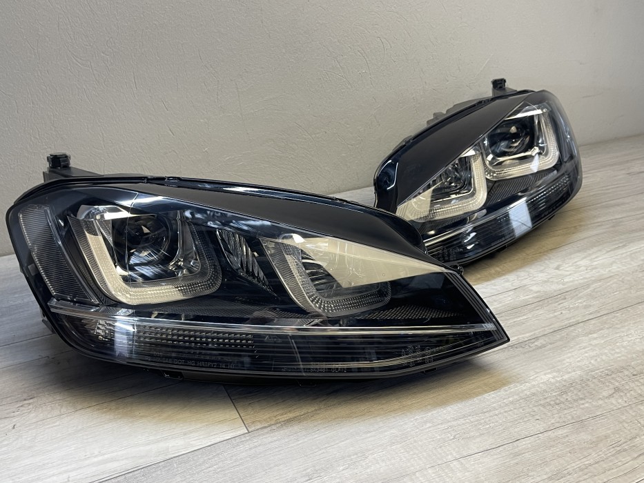 Тюнінгові фари передні VW Golf 7 чорні з хром смугою LED U-Type