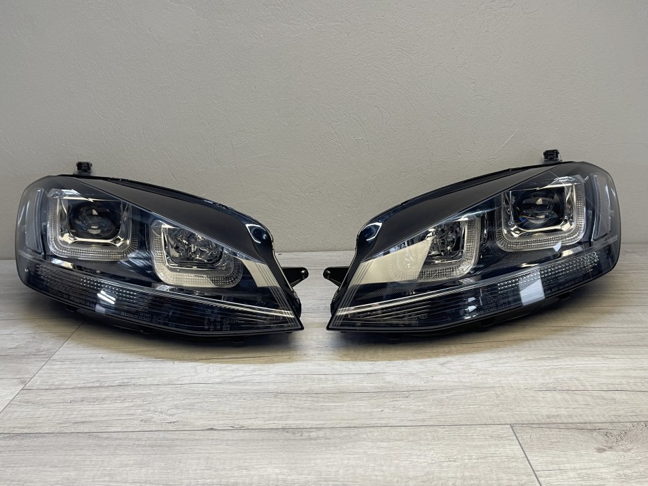 Тюнінгові фари передні VW Golf 7 чорні з хром смугою LED U-Type