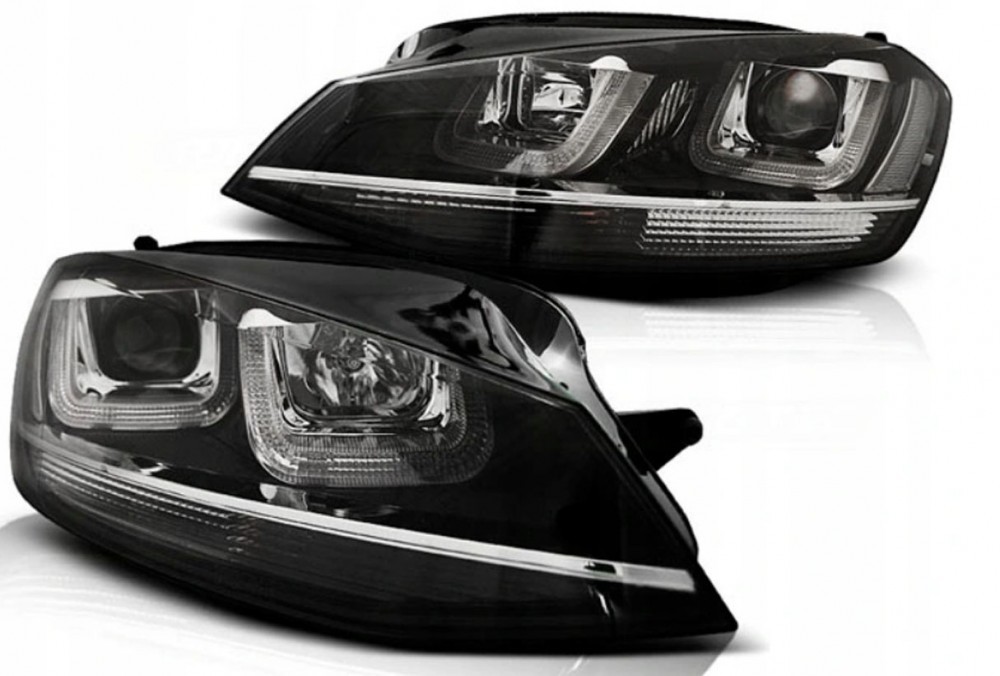 Тюнінгові фари передні VW Golf 7 чорні з хром смугою LED U-Type