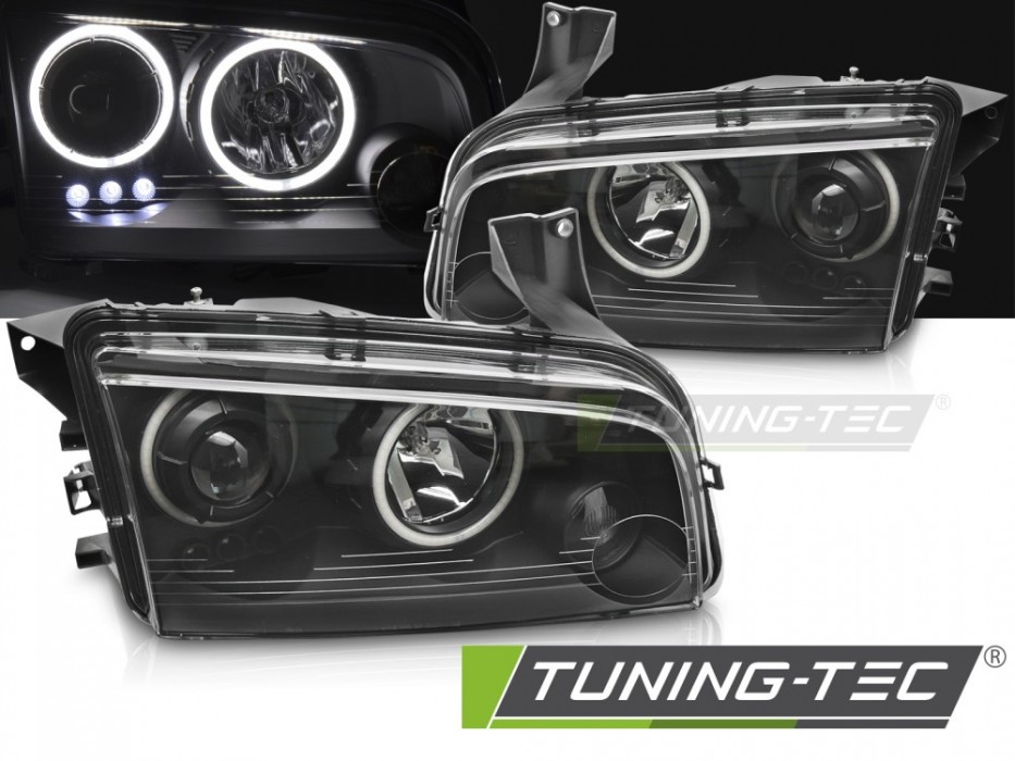 Тюнінгові передні фари Dodge Charger LX 2006-2010 чорні з кільцями