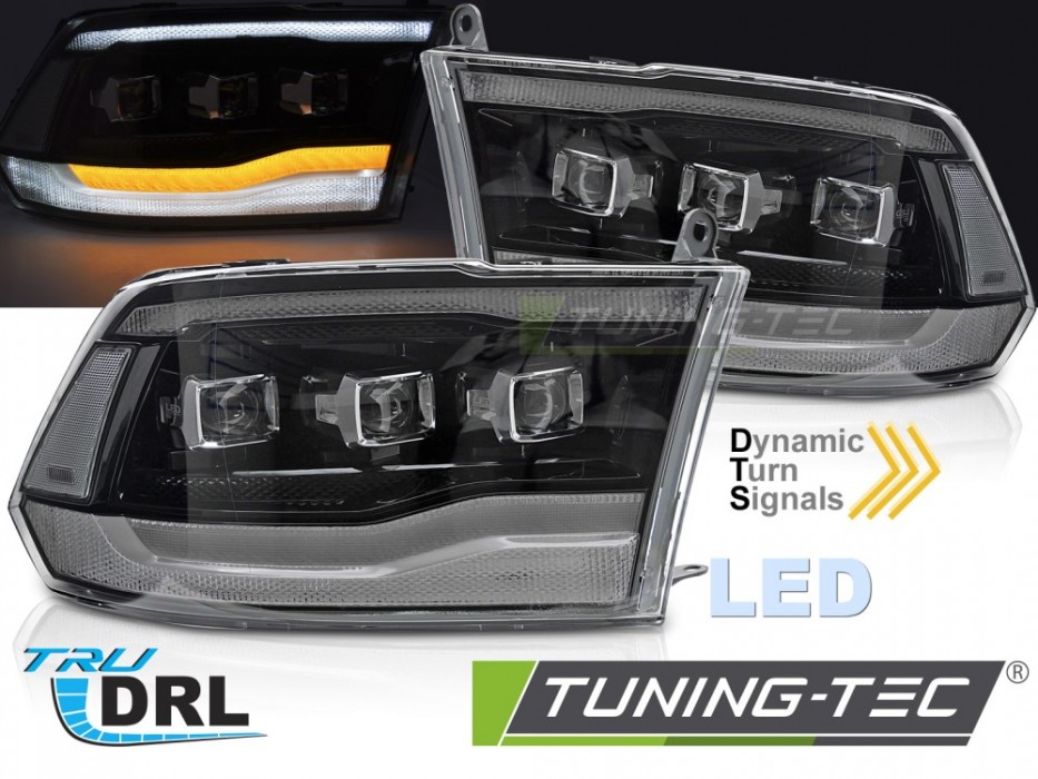 Чорні передні тюнінг фари Dodge Ram 1500 2009-2018 з функцією welcome lights