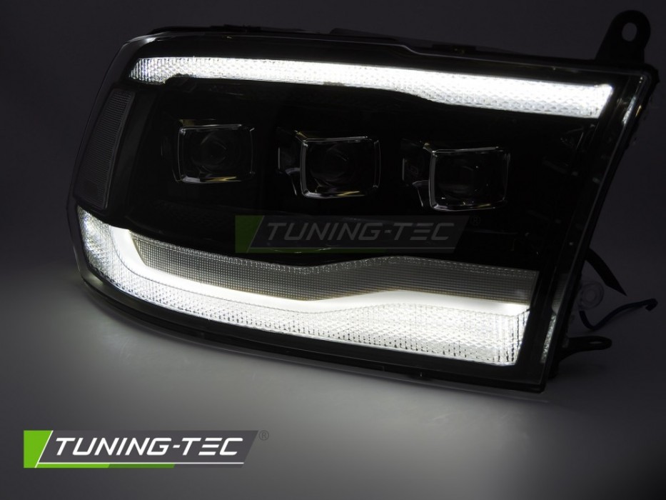Чорні передні тюнінг фари Dodge Ram 1500 2009-2018 з функцією welcome lights