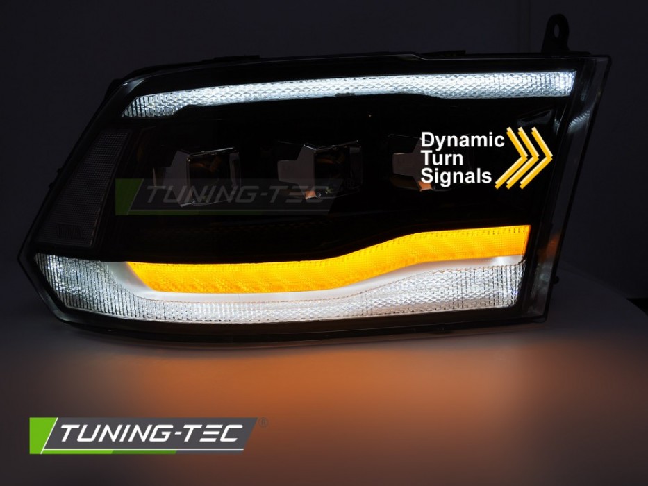 Чорні передні тюнінг фари Dodge Ram 1500 2009-2018 з функцією welcome lights