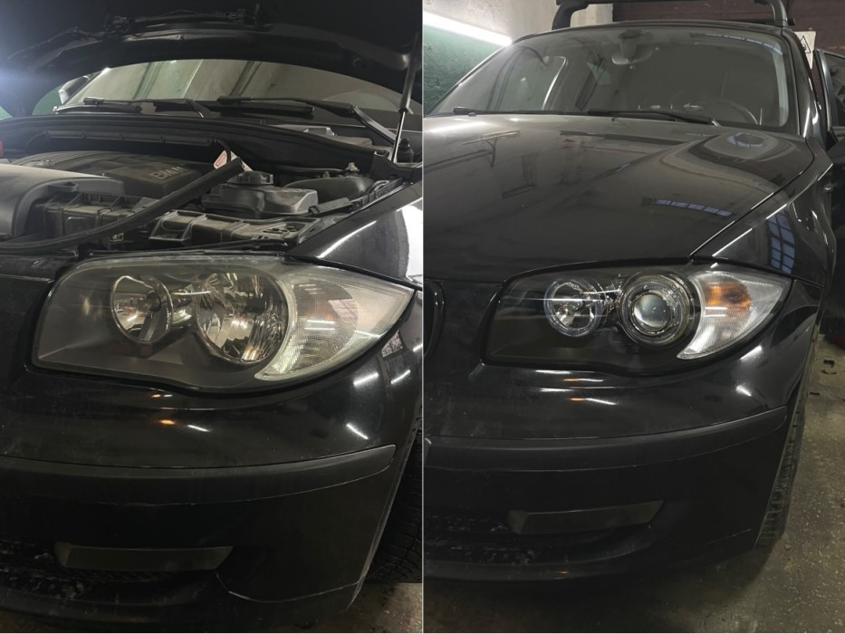 Передні фари BMW E87/ E81/ E82/ E88 чорні з кільцями