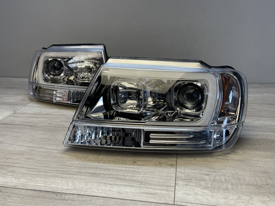 Фари передні Jeep Grand Cherokee WJ з LED габаритами, хро