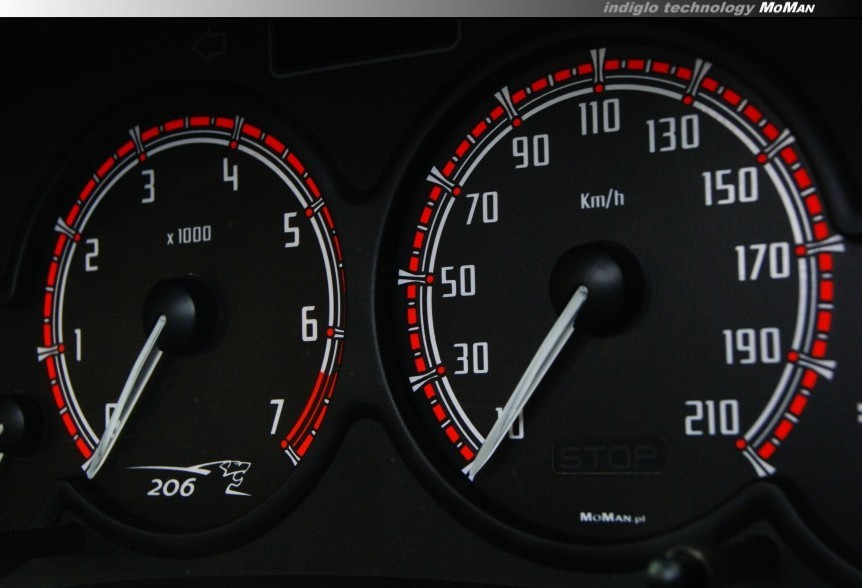 Накладки, що світяться на панель приладів Peugeot 206 вер. 1