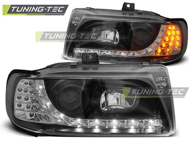 Черные фары с диодными поворотами SEAT IBIZA 2, CORDOBA 1, VW Polo 6N sedan/kombi