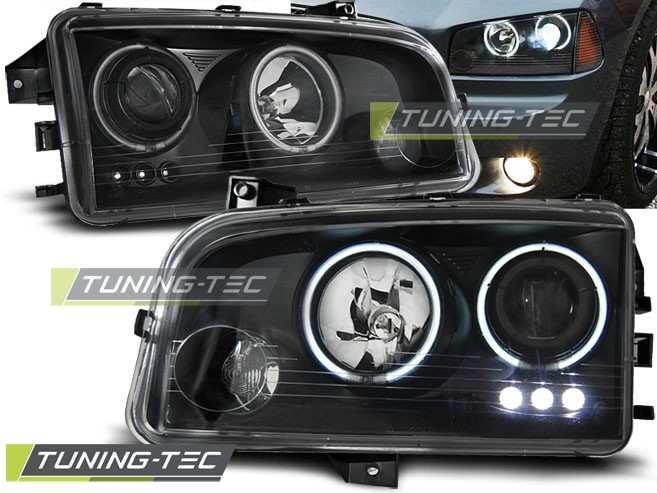 Чорні тюнінг передні фари DODGE CHARGER LX angel eyes CCFL