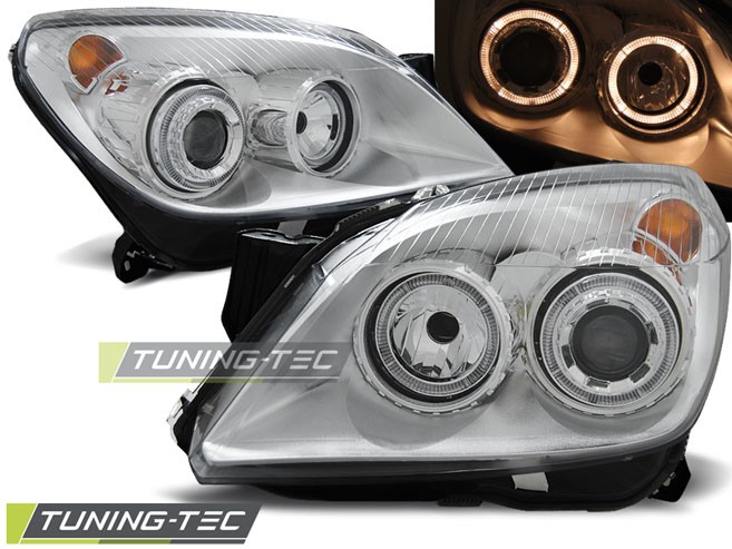 Тюнінг фари передні Opel Astra H з кільцями Engel eyes