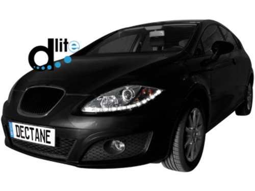 Передні тюнінгові фари Seat Leon 2 2009-2012, Altea 2009-2015 з денними ходовими вогнями