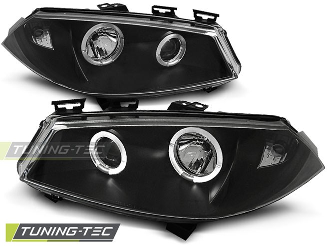Чорні передні фари RENAULT MEGANE II з ангельськими кільцями