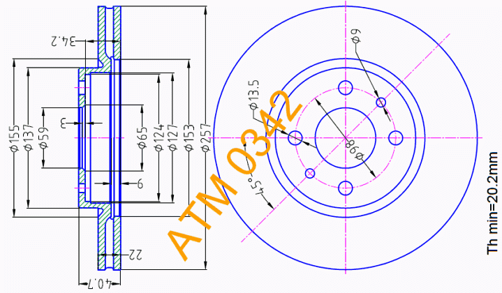 Гальмівний диск вентиляційний Lancia ATM0342