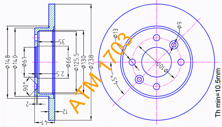 Гальмівний диск передній Dacia ATM1703