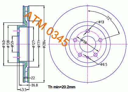 Гальмівний диск вентиляційний Lancia ATM0345