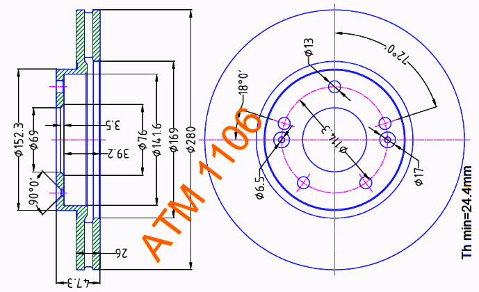 Гальмівний диск вентильований Lexus ATM1106