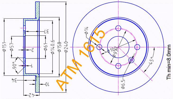 Гальмівний диск задній Opel ATM1615