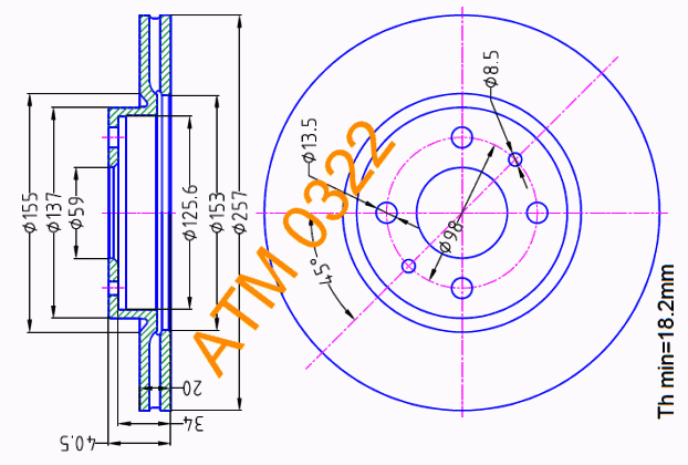 Гальмівний диск вентиляційний Lancia ATM0322