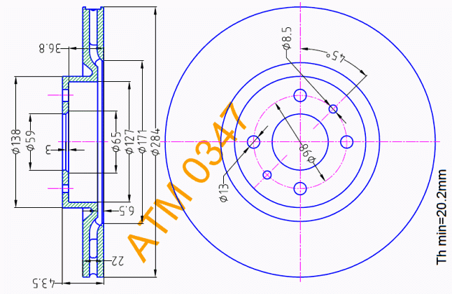 Гальмівний диск вентиляційний Lancia ATM0347