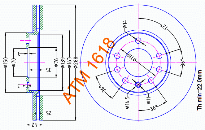 Гальмівний диск передній вентильований Saab ATM1618