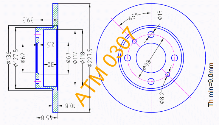 Гальмівний диск Lancia ATM0307