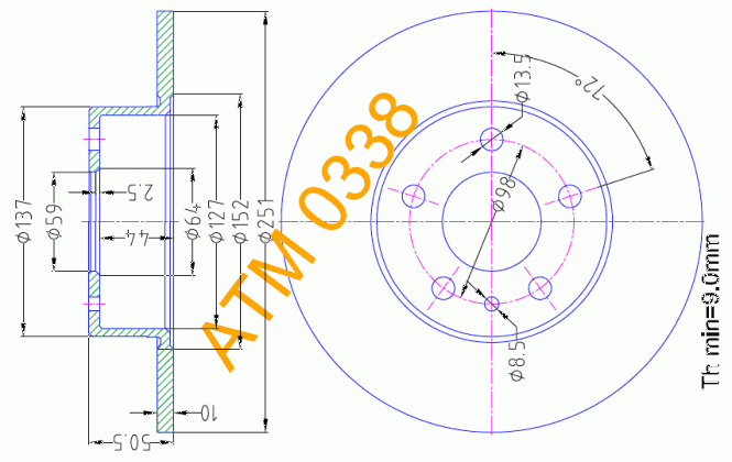 Гальмівний диск Lancia ATM0338