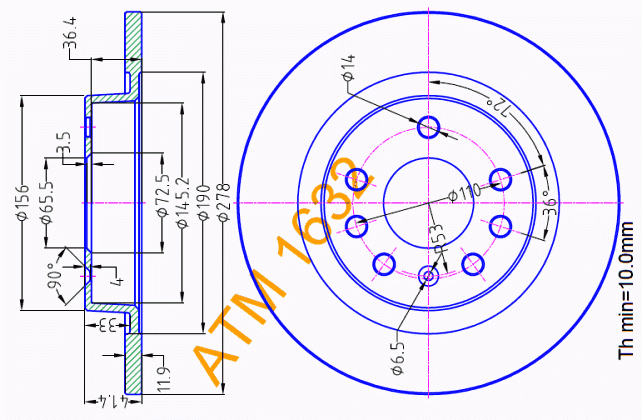 Тормозной диск задний Saab ATM1632