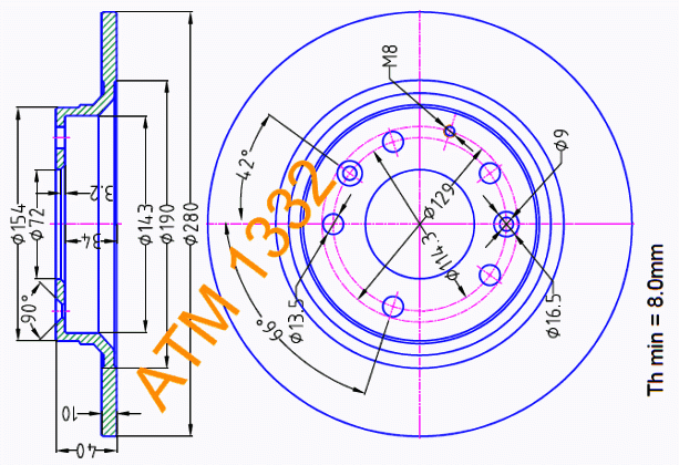 Гальмівний диск задній Mazda ATM1332