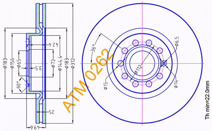 Тормозной диск передний вентилируемый Skoda ATM0262