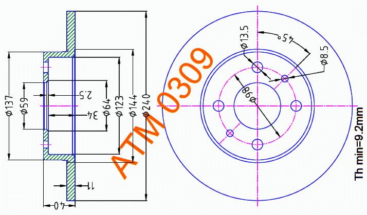Гальмівний диск Lancia ATM0309