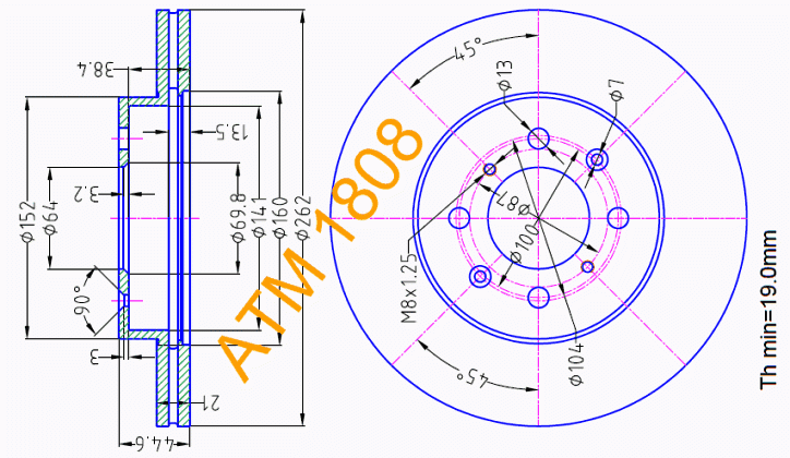 Тормозной диск передний вентилируемый Rover ATM1808
