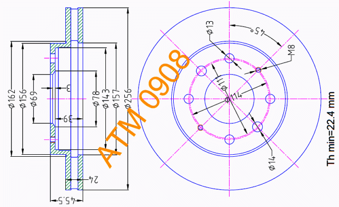 Гальмівний диск передній вентиляційний Kia ATM0908
