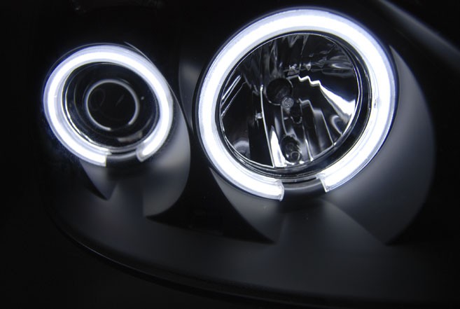 Тюнінг фари передні RENAULT CLIO 2 чорні з кільцями CCFL