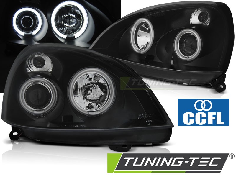 Тюнінг фари передні RENAULT CLIO 2 чорні з кільцями CCFL
