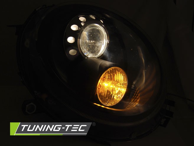 Чорні фари з лінзою (передня оптика) MINI COOPER R55, R56, R57, R58, R59