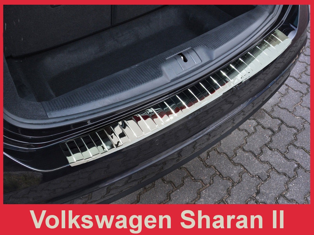 Накладка на бампер із загином та ребрами Seat Alhambra II/Volkswagen Sharan II (подвійне полірування)