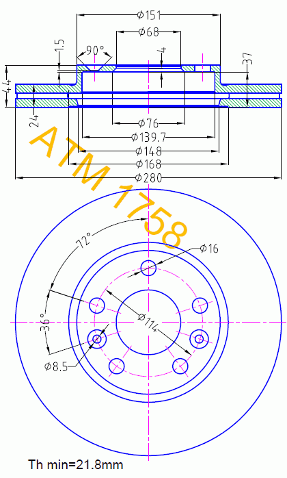 Гальмівний диск передній вент. RENAULT LAGUNA/MEGANE/DACIA DUSTER 1758