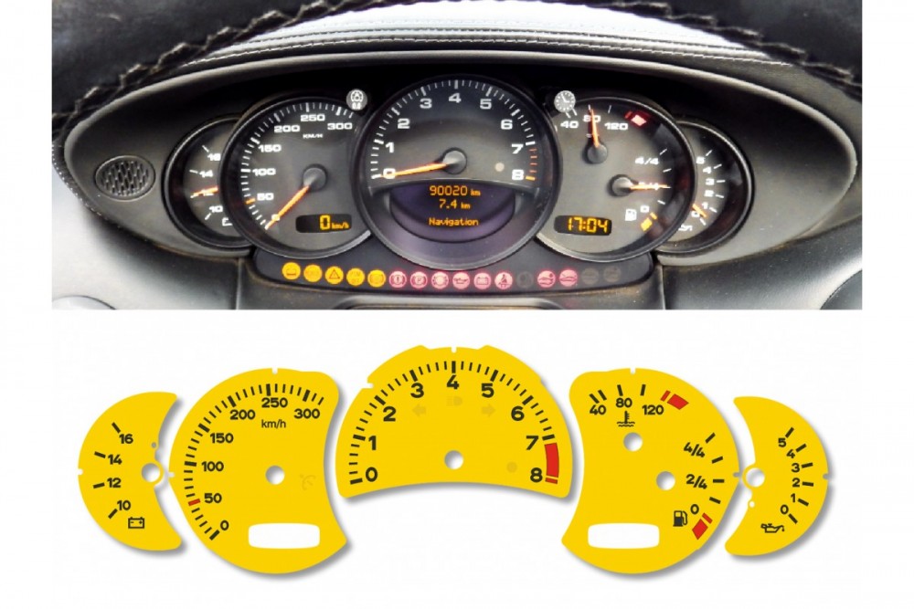 Шкали-перехідники з миль на км Porsche 911 (996) custom yellow