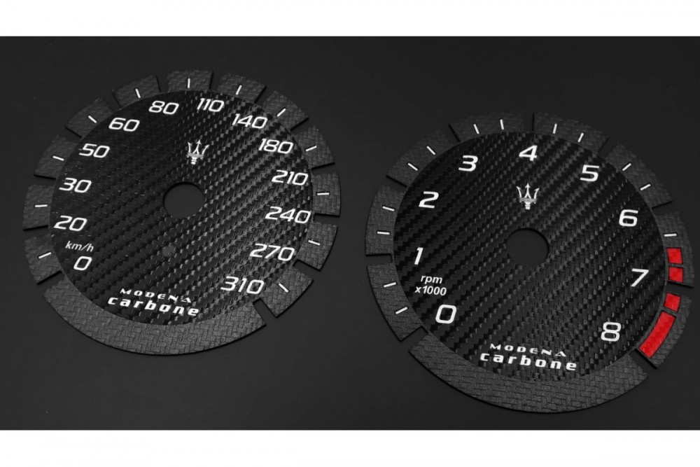 Шкали-замінники з миль на км Maserati Quattroporte VI, Levante, Ghilbli Modena Carbone