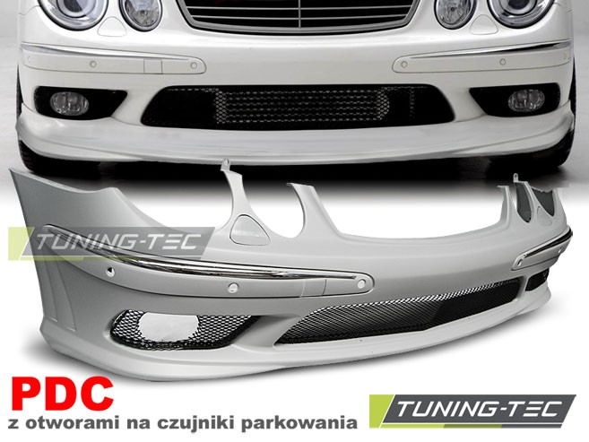 Бампер передній Mercedes W211 дорестайл у стилі AMG (під парктроніки)